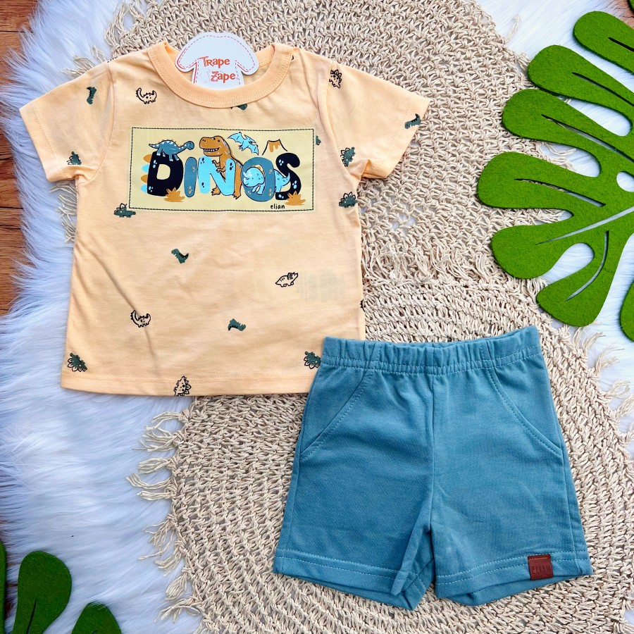 Conj. Camiseta Dinos e Bermuda - Amarelo e Verde